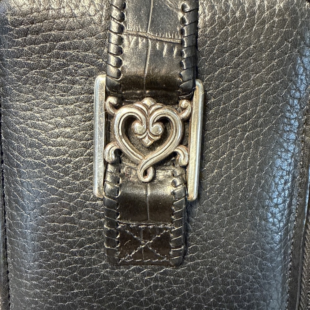 Brighton Women's Black Leather Crossbody Wallet Organizer Bag Heart Croc Accent - Picture 4 of 16